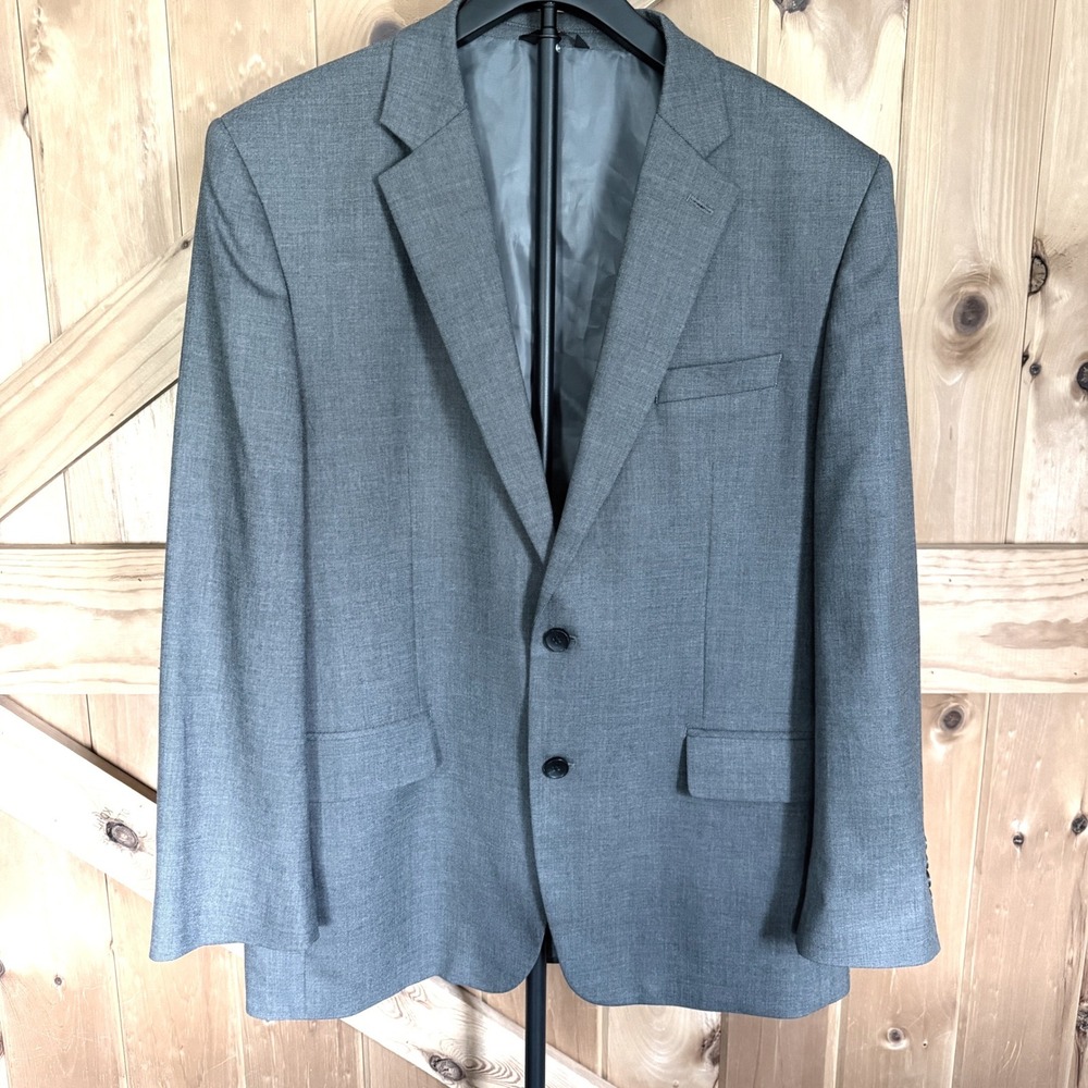 J.M. Haggar Blazer Mens 44R Grey Classic Fit Two Button Stretch Suit Jacket